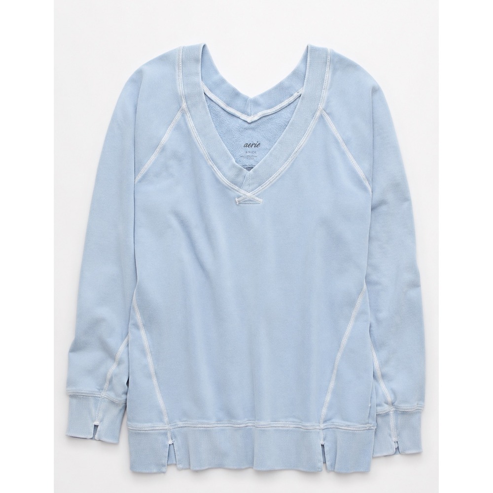 Aerie‎ Womens Light Blue V-Neck Oversized Raglan Sweatshirt XS